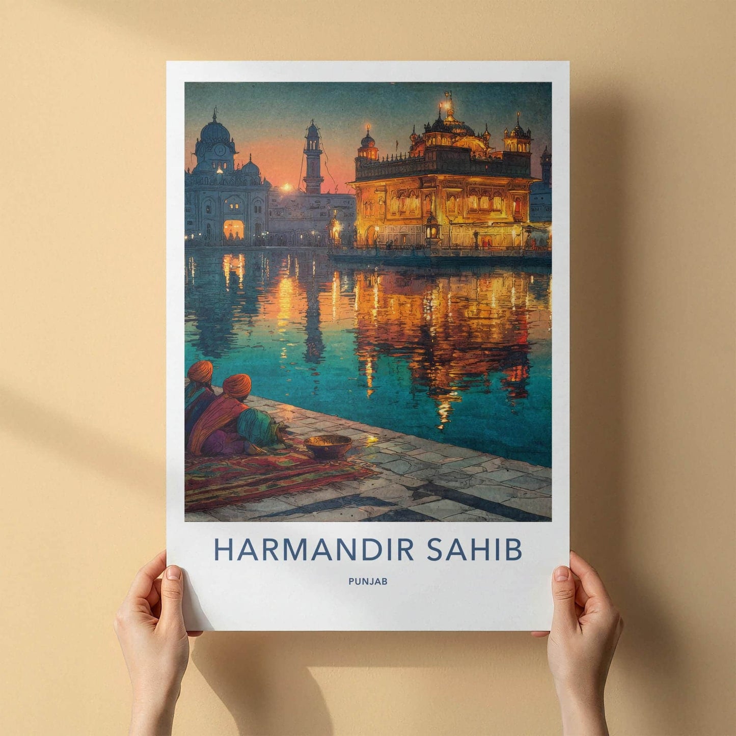 Harmandir Sahib Poster - India Travel Art - Punjab Golden Temple Illuminated Home Decor
