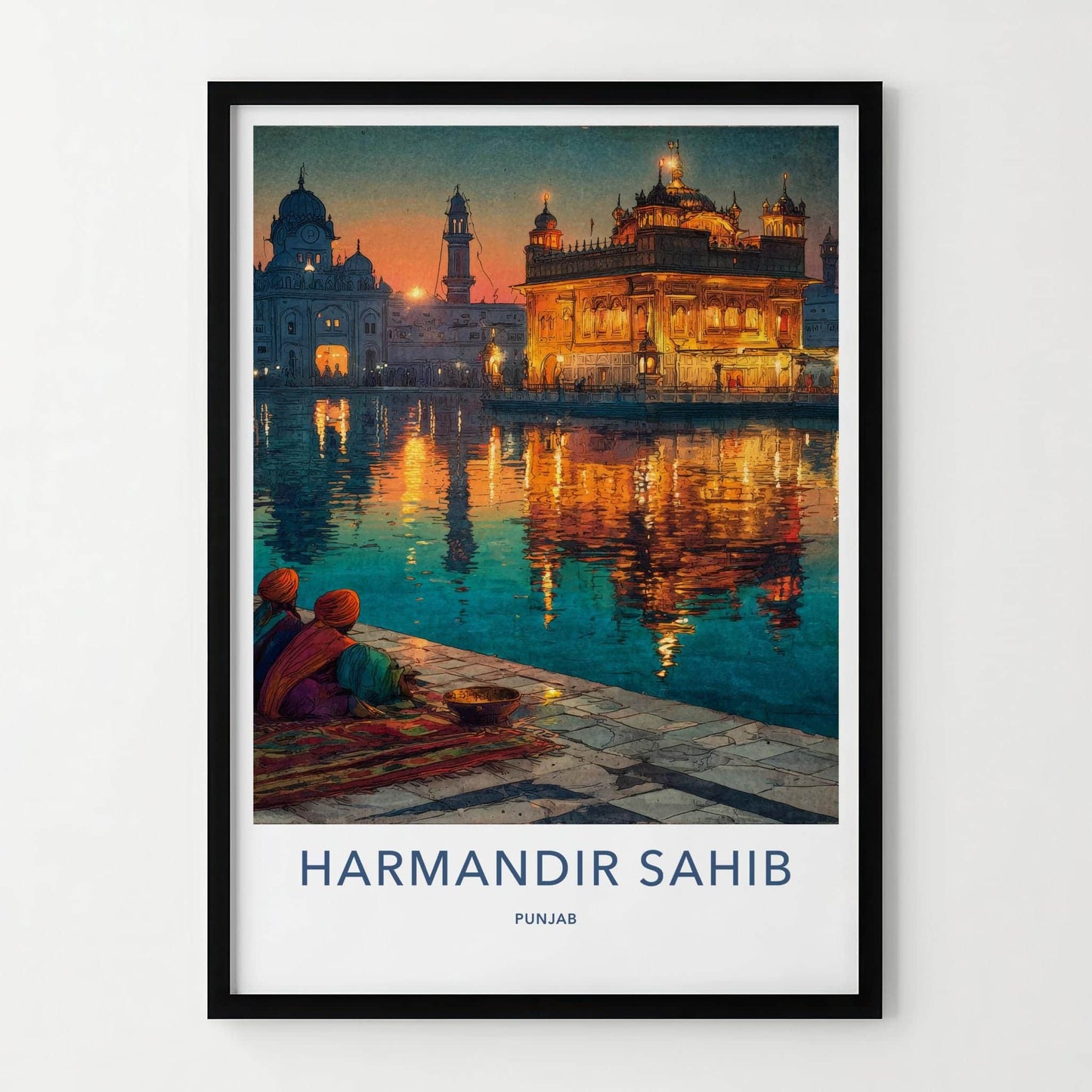 Harmandir Sahib Poster - India Travel Art - Punjab Golden Temple Illuminated Home Decor
