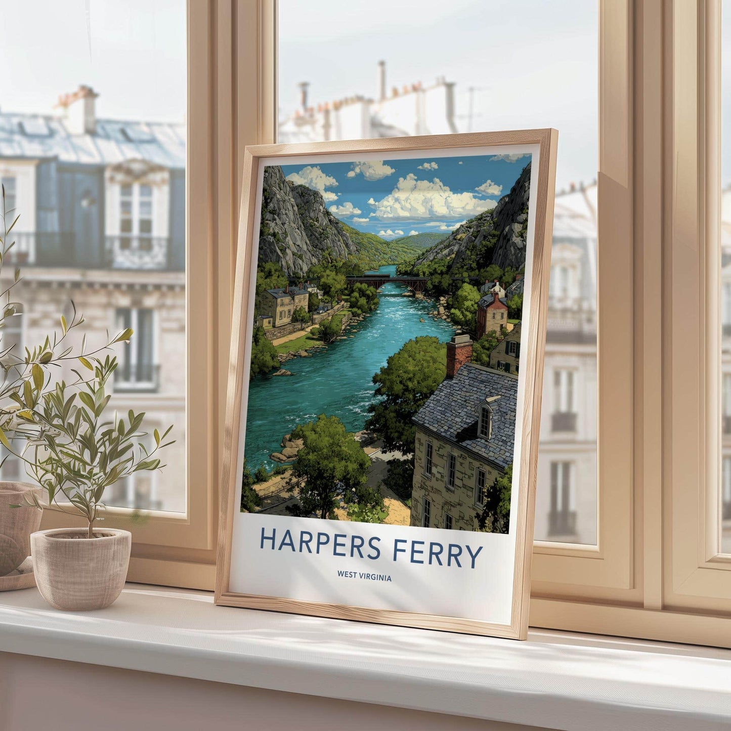 Harpers Ferry Poster - West Virginia Scenic Art - Historic River Town Wall Decor