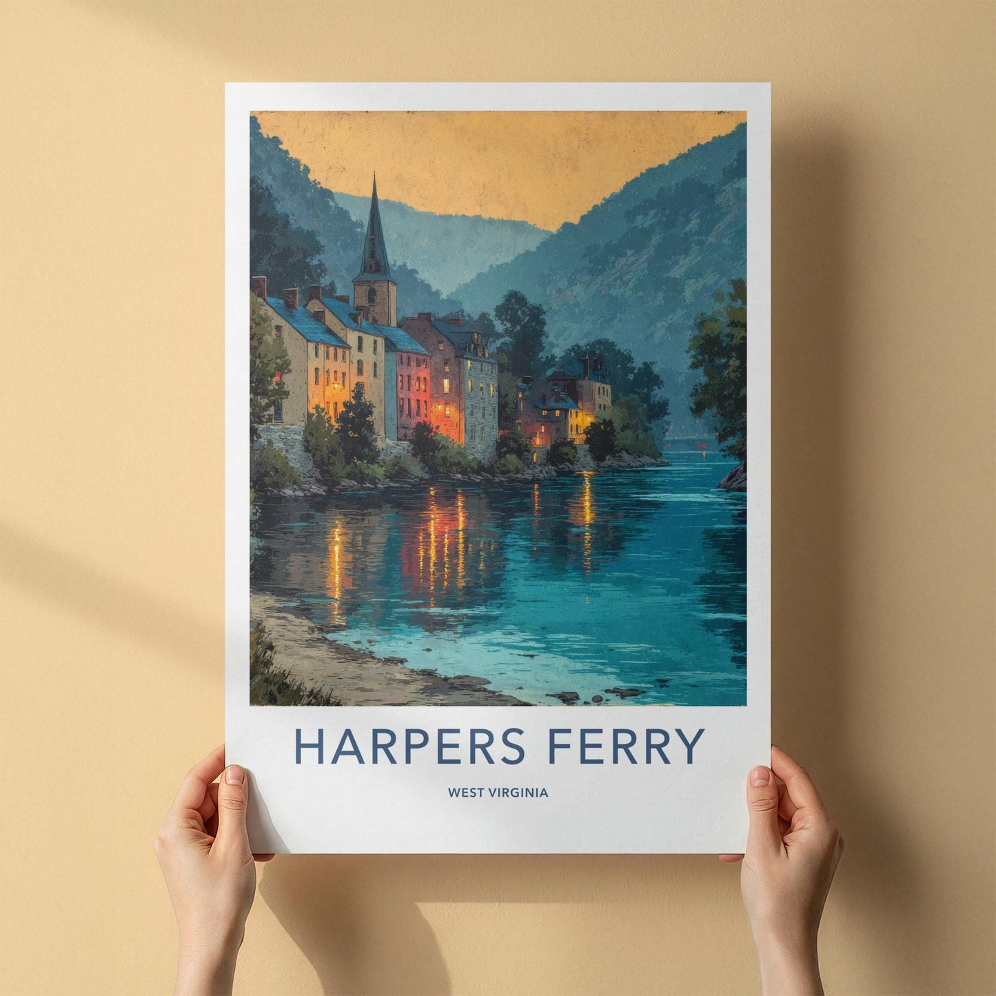Harpers Ferry Poster - West Virginia Travel Art - Historic Town Reflects Wall Decor