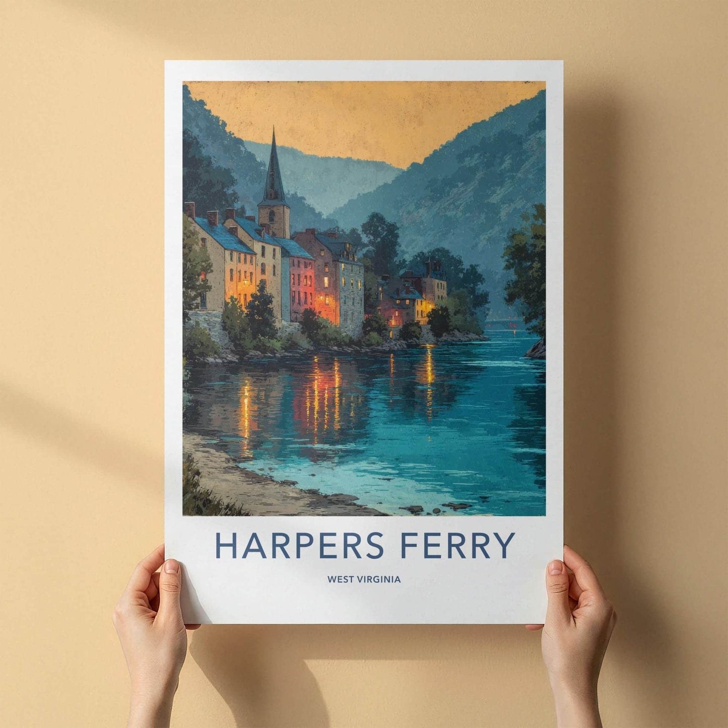 Harpers Ferry Poster - West Virginia Travel Art - Historic Town Reflects Wall Decor