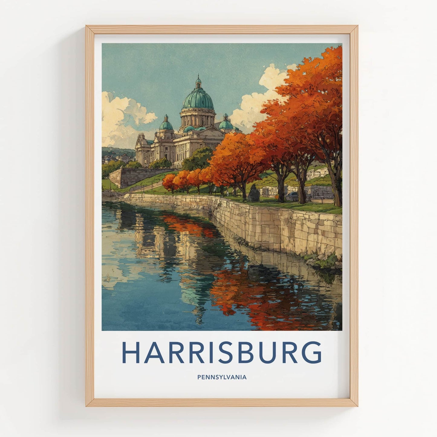 Harrisburg Poster - Pennsylvania Travel Art - Capitol Dome Autumn Home Decor