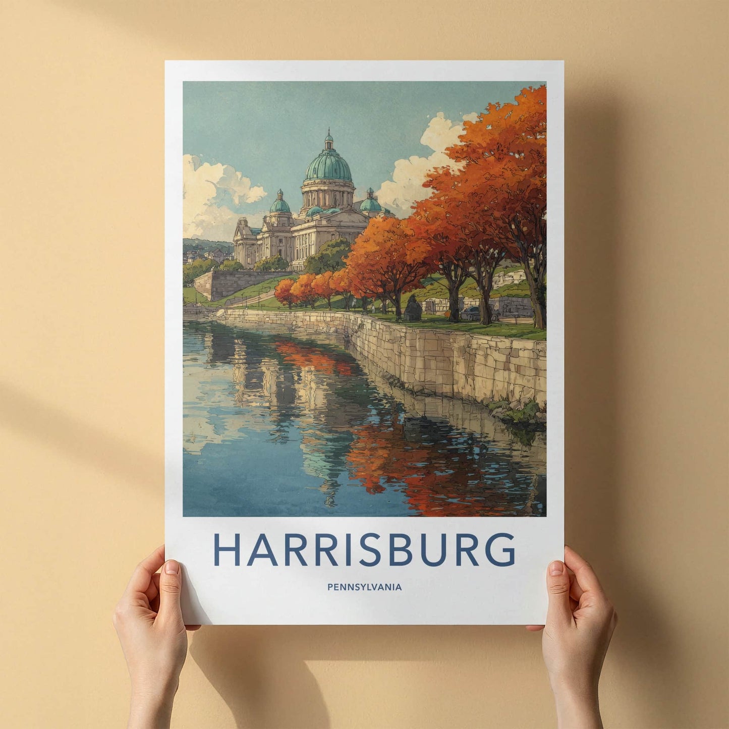 Harrisburg Poster - Pennsylvania Travel Art - Capitol Dome Autumn Home Decor