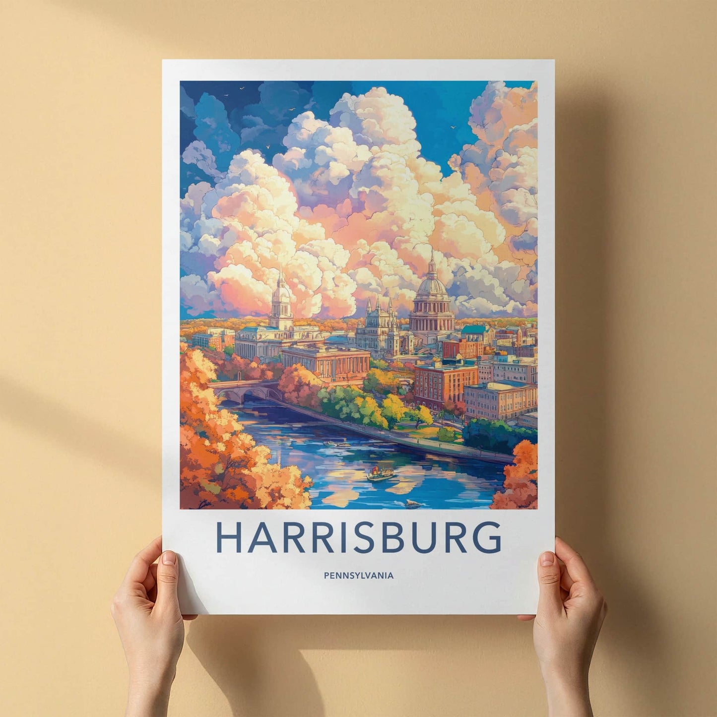 Harrisburg Poster - Pennsylvania Travel Art - Dramatic Clouds Cityscape Home Decor