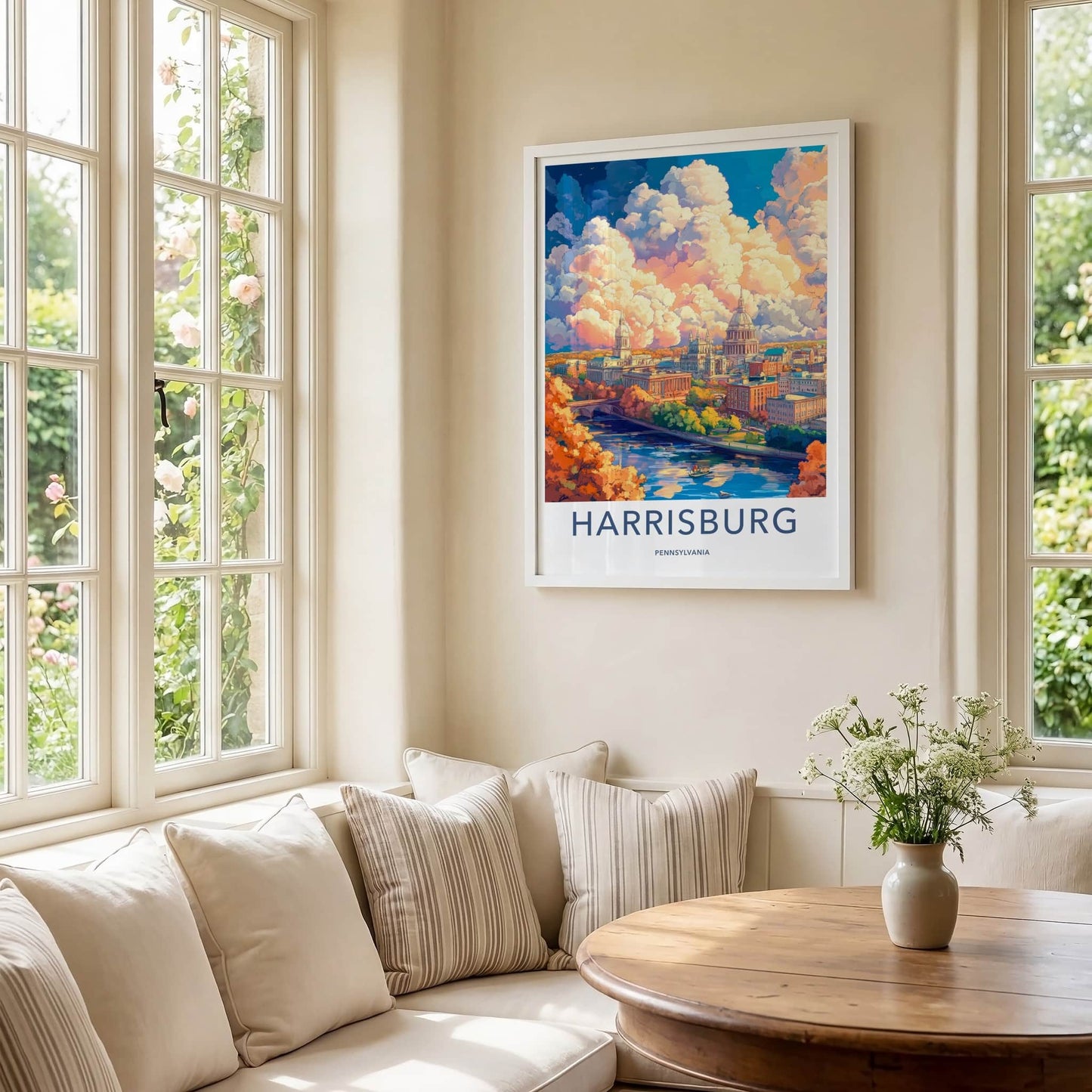 Harrisburg Poster - Pennsylvania Travel Art - Dramatic Clouds Cityscape Home Decor