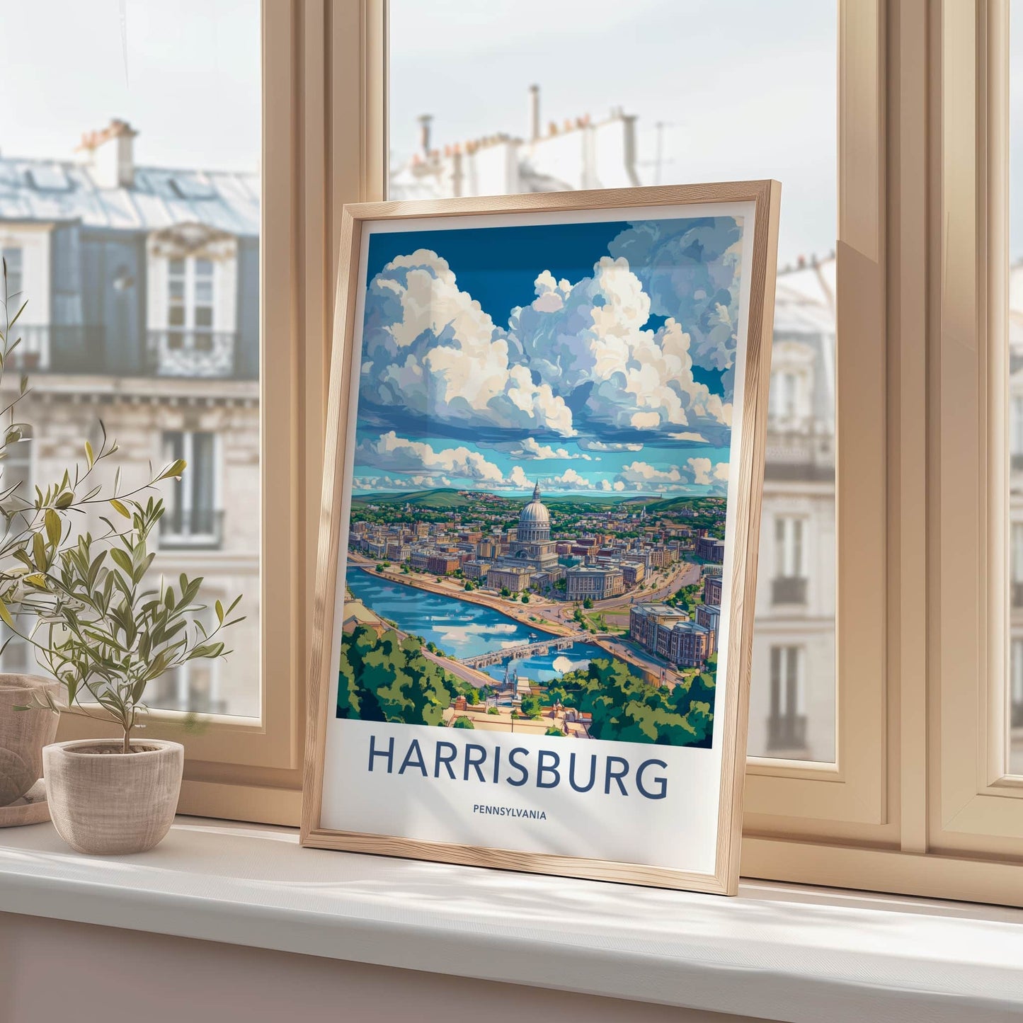 Harrisburg Poster - Pennsylvania Wall Art - Capitol river cityscape Home Decor
