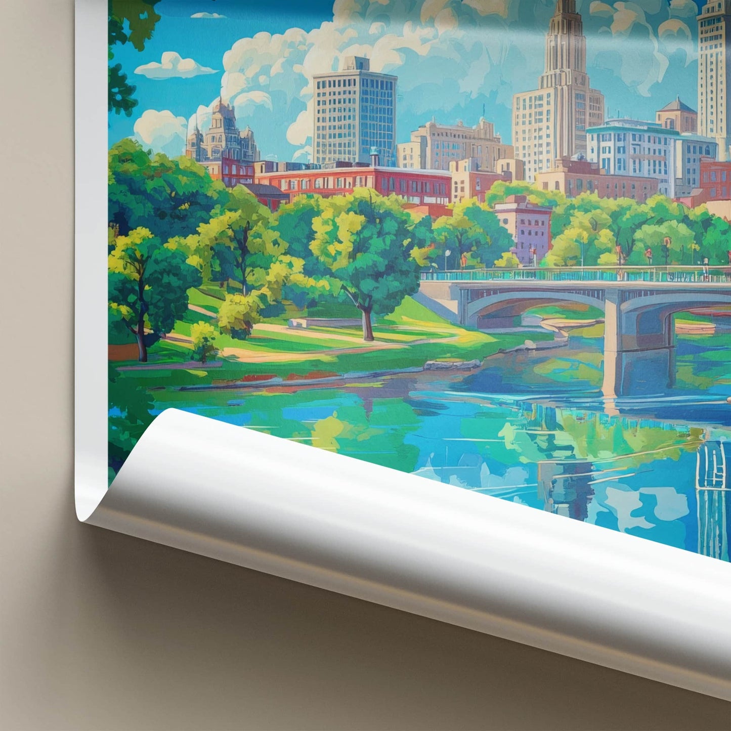 Hartford Poster - Connecticut Travel Art - Riverfront City Skyline Home Decor