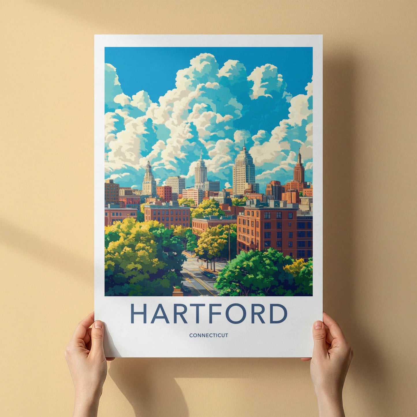 Hartford Poster - Connecticut Wall Art - Cloudy Urban Vista Home Decor