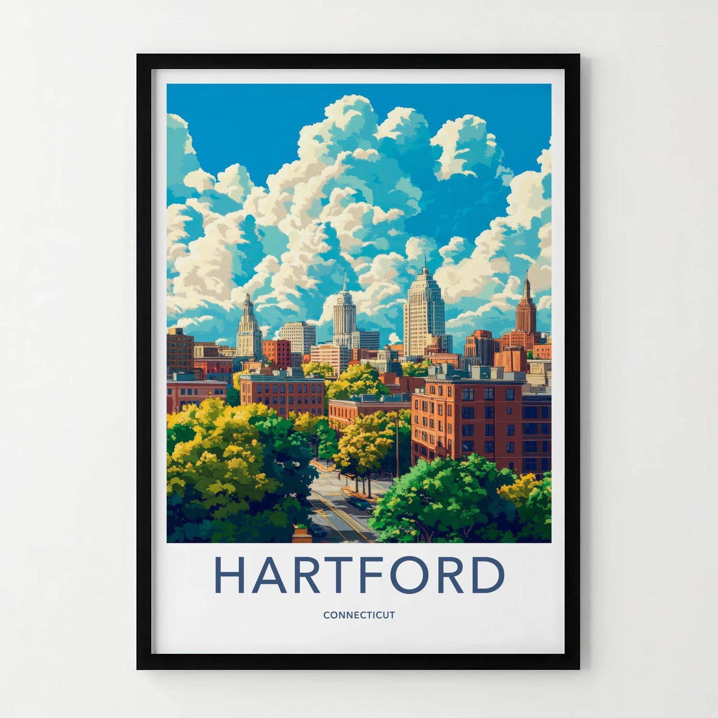 Hartford Poster - Connecticut Wall Art - Cloudy Urban Vista Home Decor