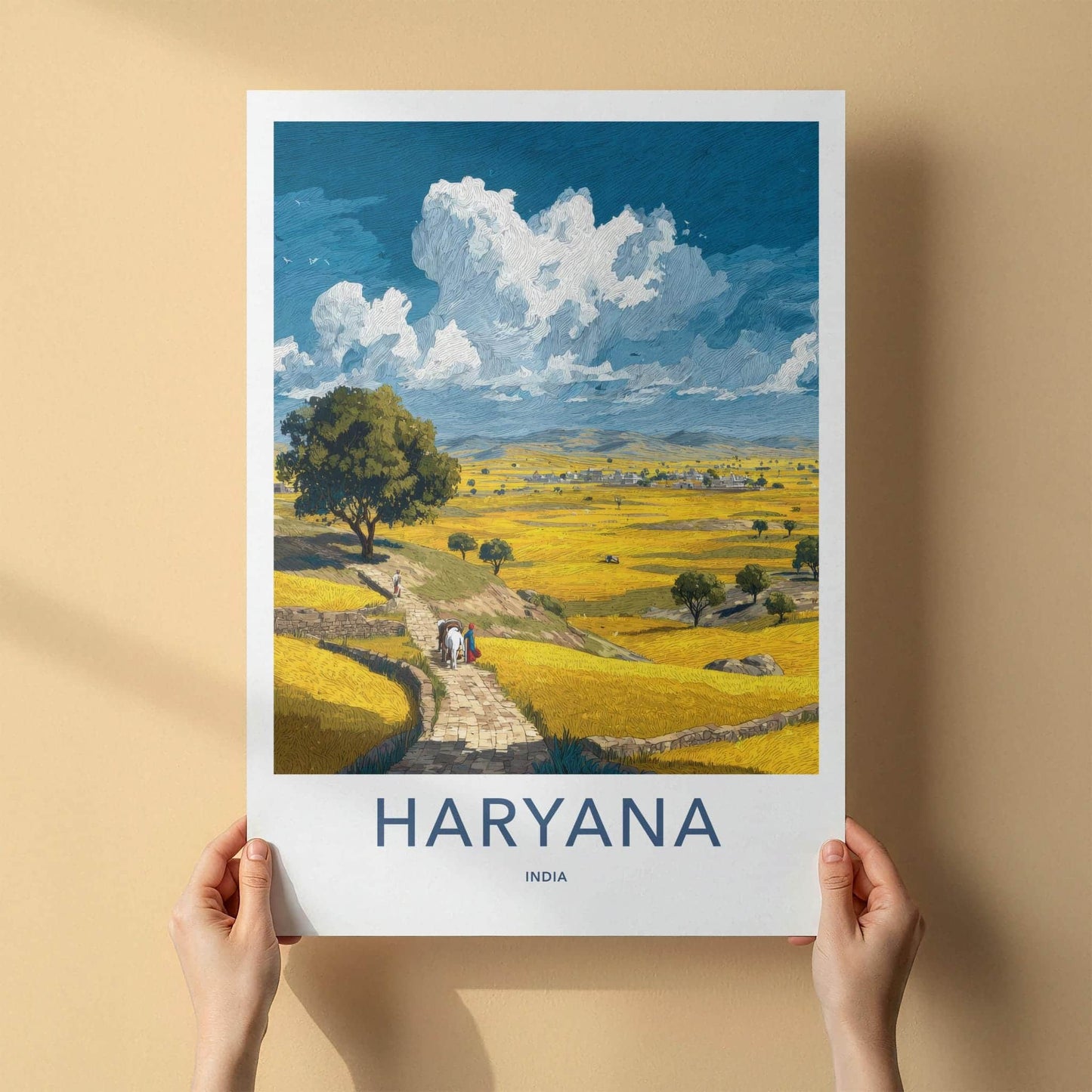 Haryana Poster - India Travel Art - Haryana Golden Fields Path Home Decor