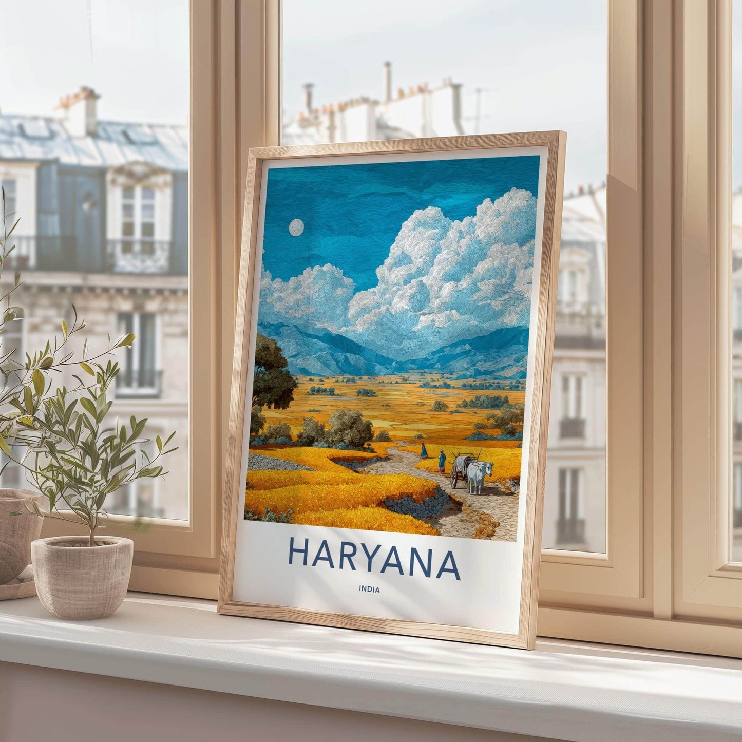 Haryana Poster - India Travel Art - Haryana Moonlit Fields Home Decor