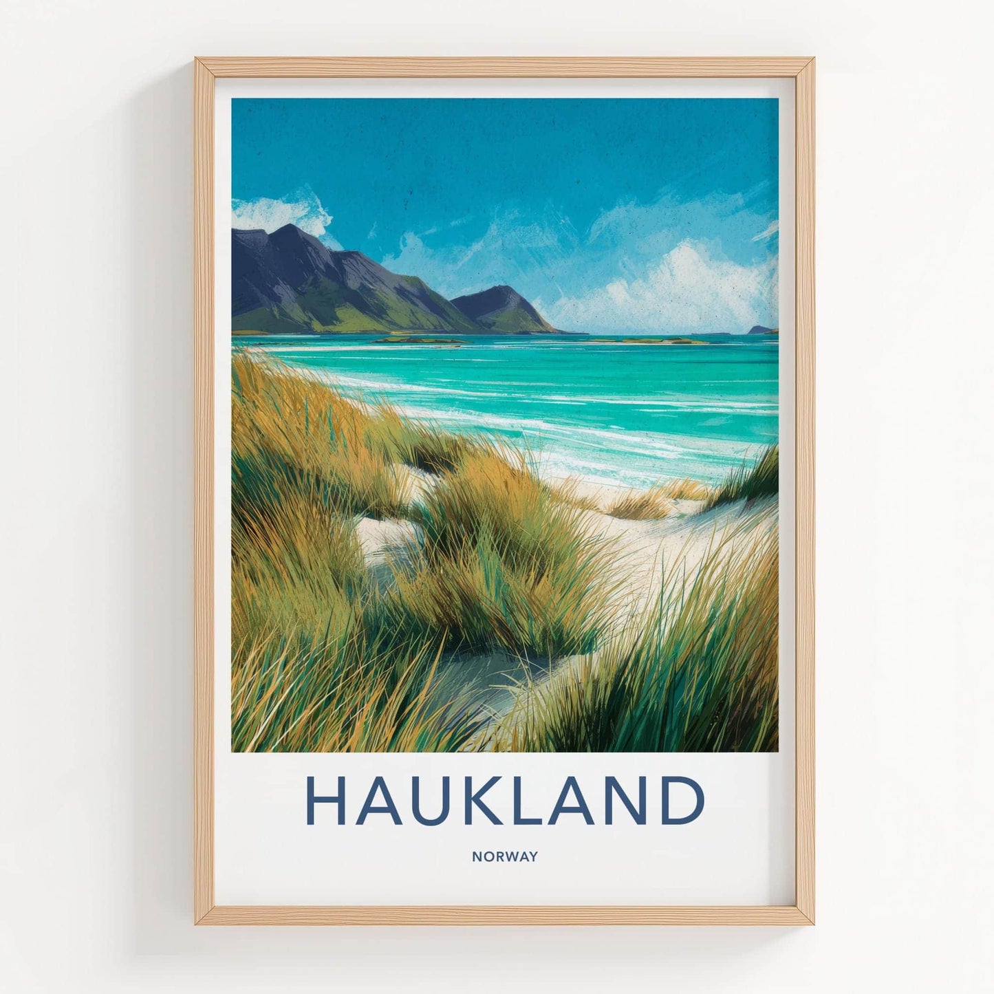 Haukland Poster - Norway Framed Print - Sandy Beach Grass Lounge Decor