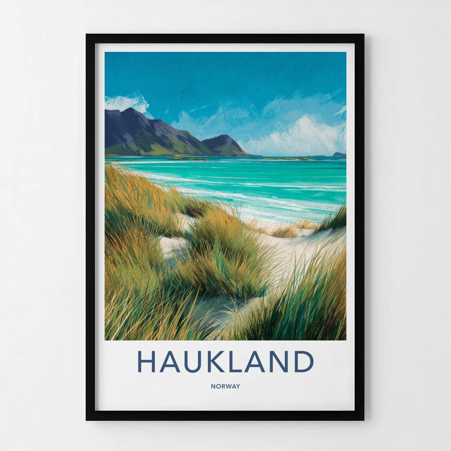 Haukland Poster - Norway Framed Print - Sandy Beach Grass Lounge Decor