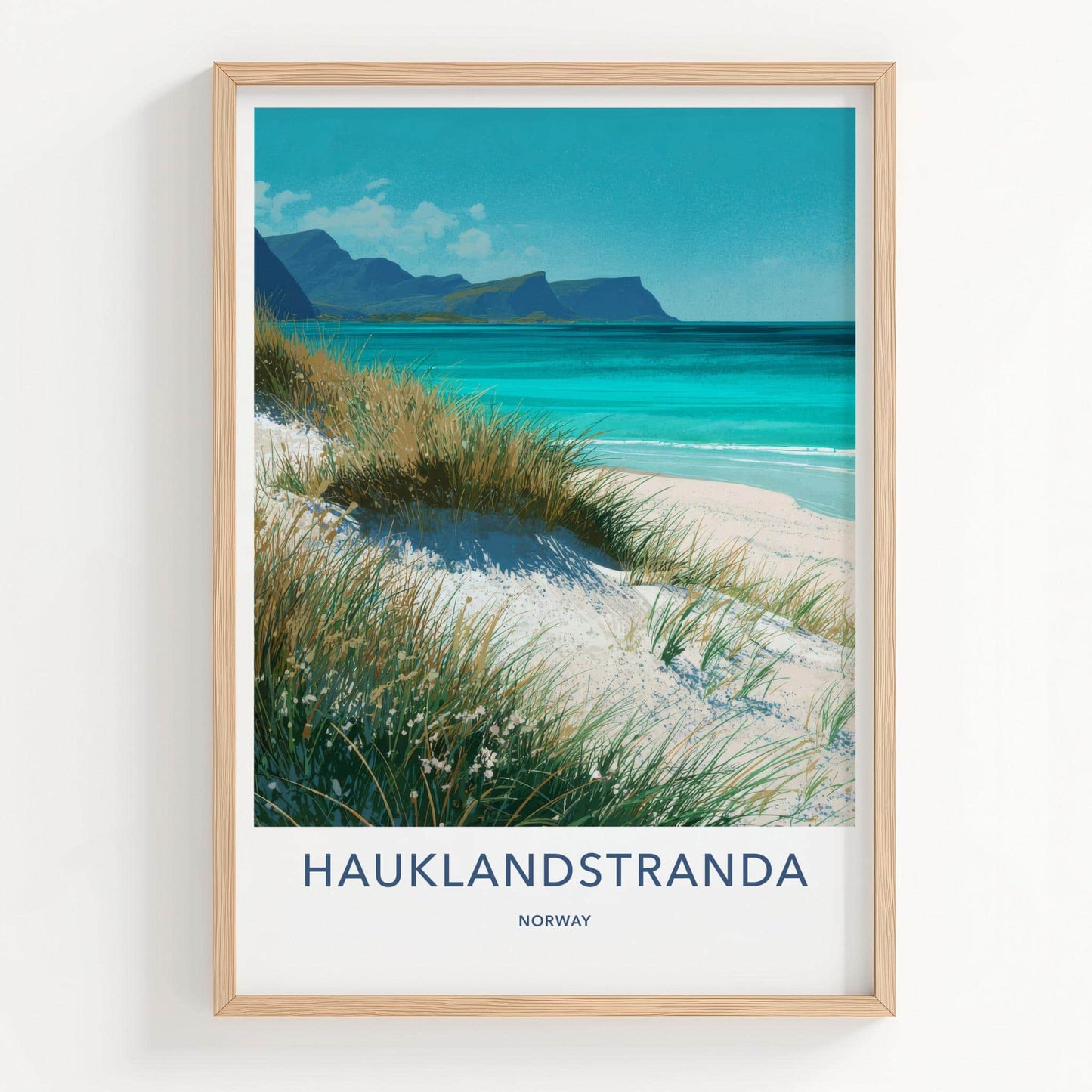 Hauklandstranda Poster - Norway Travel Art - Grassy Dune Beach Wall Decor
