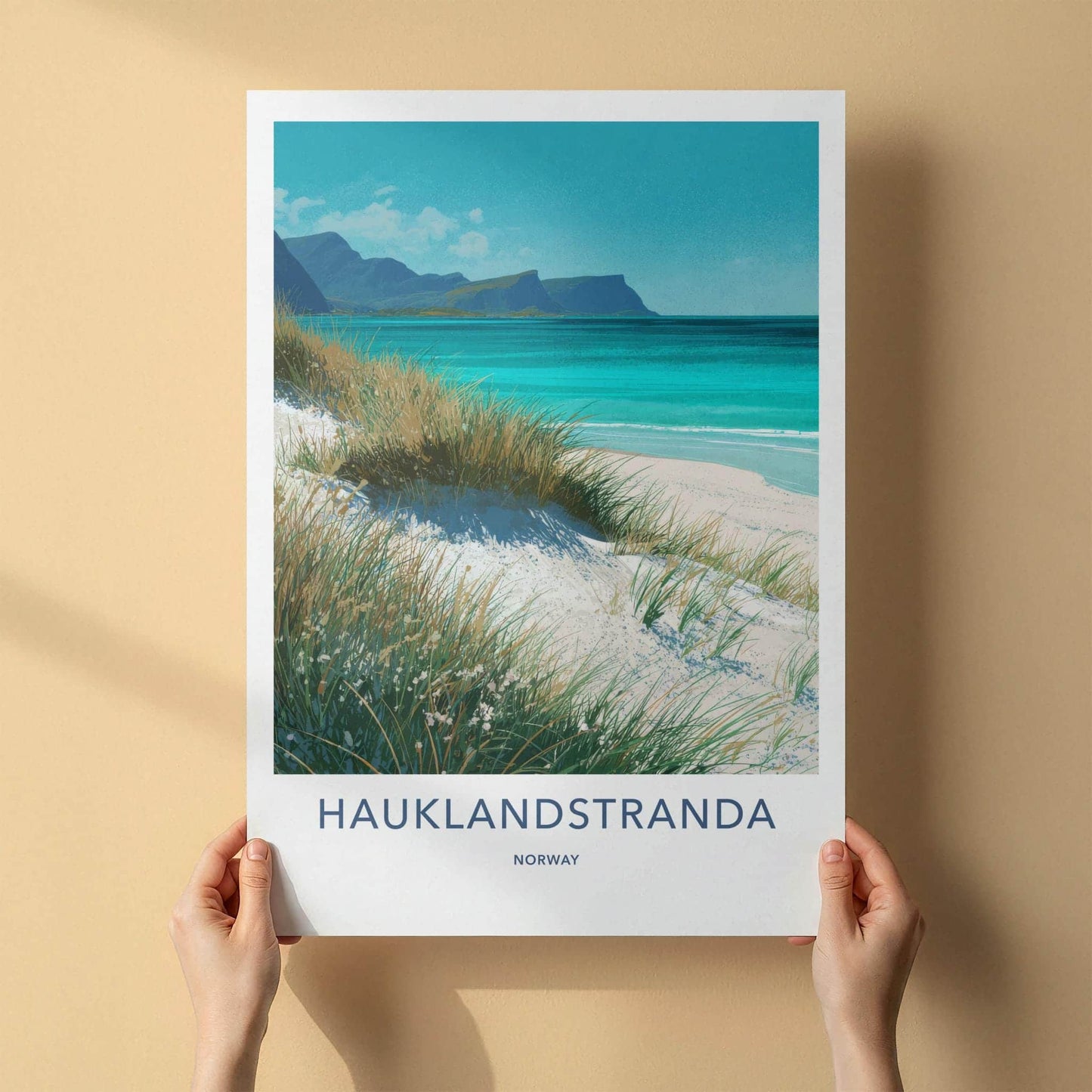 Hauklandstranda Poster - Norway Travel Art - Grassy Dune Beach Wall Decor