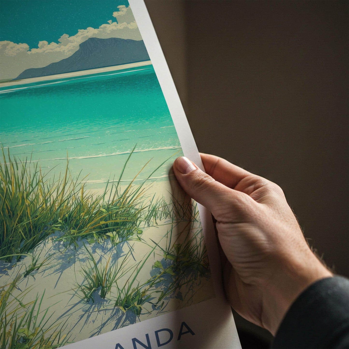 Hauklandstranda Poster - Norway Travel Print - Grassy Beach Dunes Wall Decor