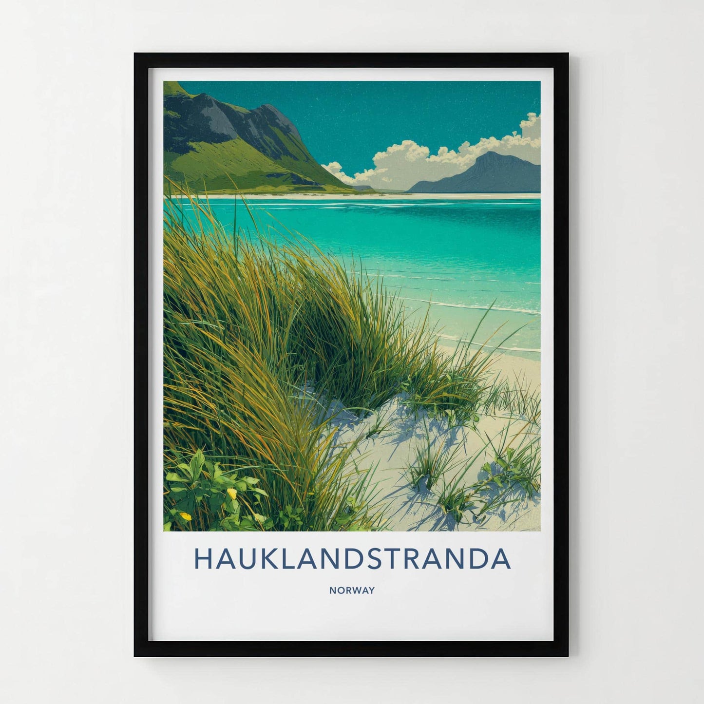 Hauklandstranda Poster - Norway Travel Print - Grassy Beach Dunes Wall Decor