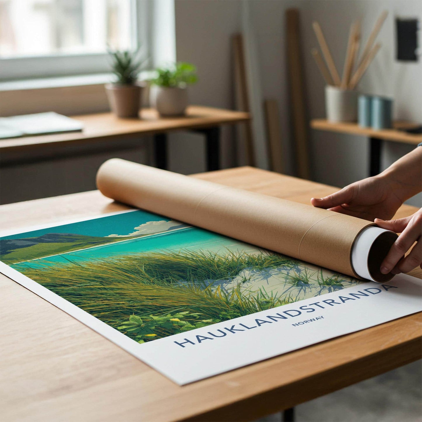 Hauklandstranda Poster - Norway Travel Print - Grassy Beach Dunes Wall Decor