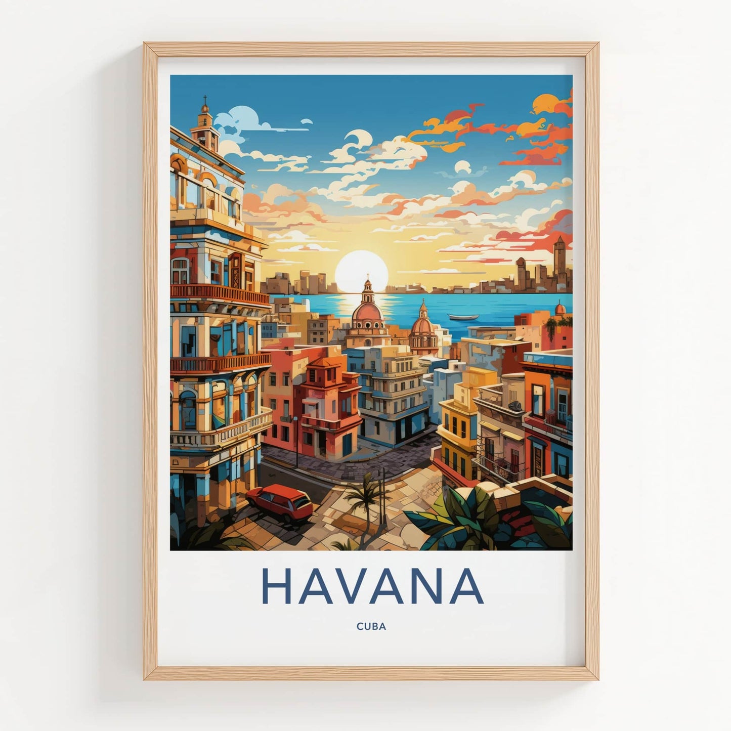 Havana Poster - Cuba Travel Art - City Waterfront Sunset Home Decor