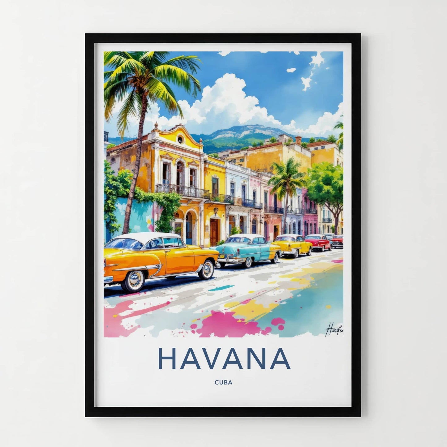 Havana Poster - Cuba Travel Art - Classic Cars Street Fine Art Home Decor