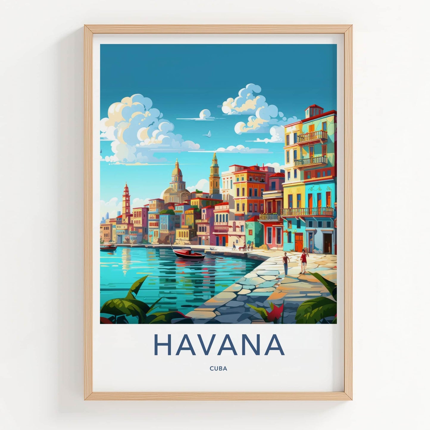 Havana Poster - Cuba Travel Art - Vibrant Bayfront Scene Home Decor