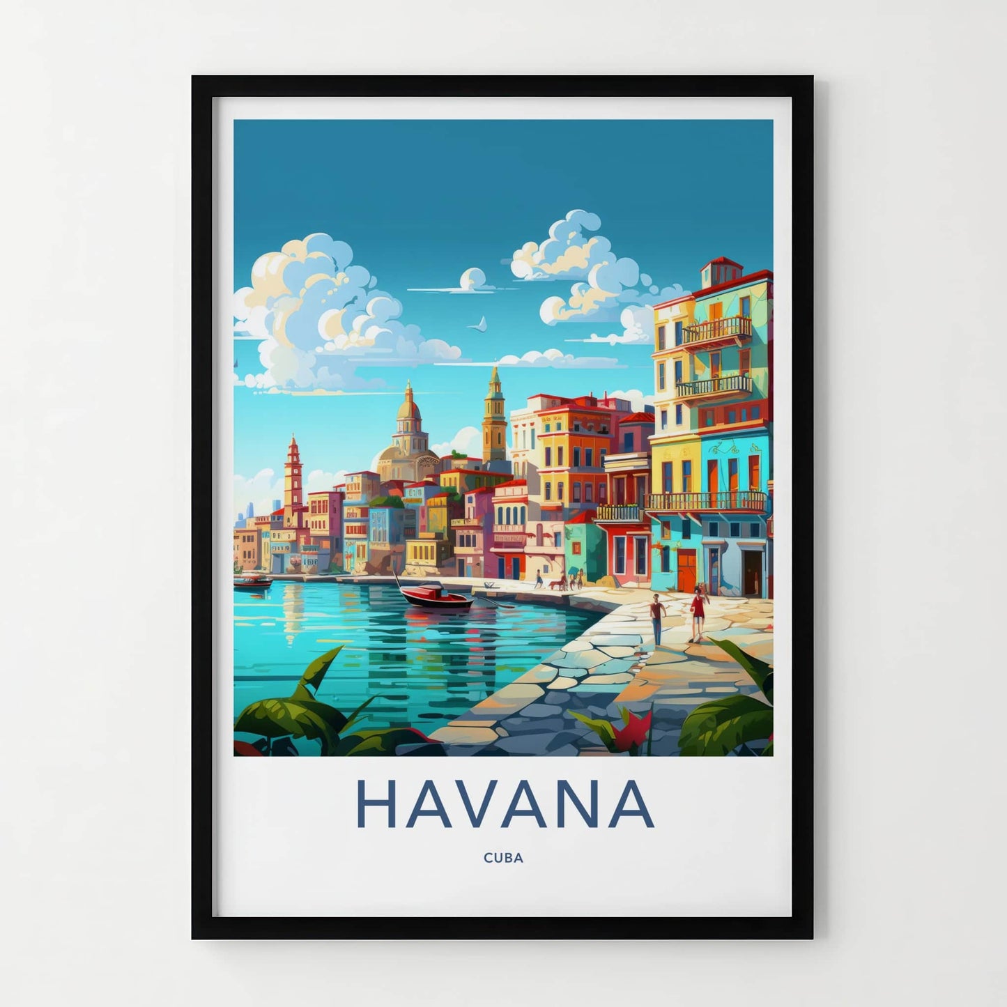 Havana Poster - Cuba Travel Art - Vibrant Bayfront Scene Home Decor
