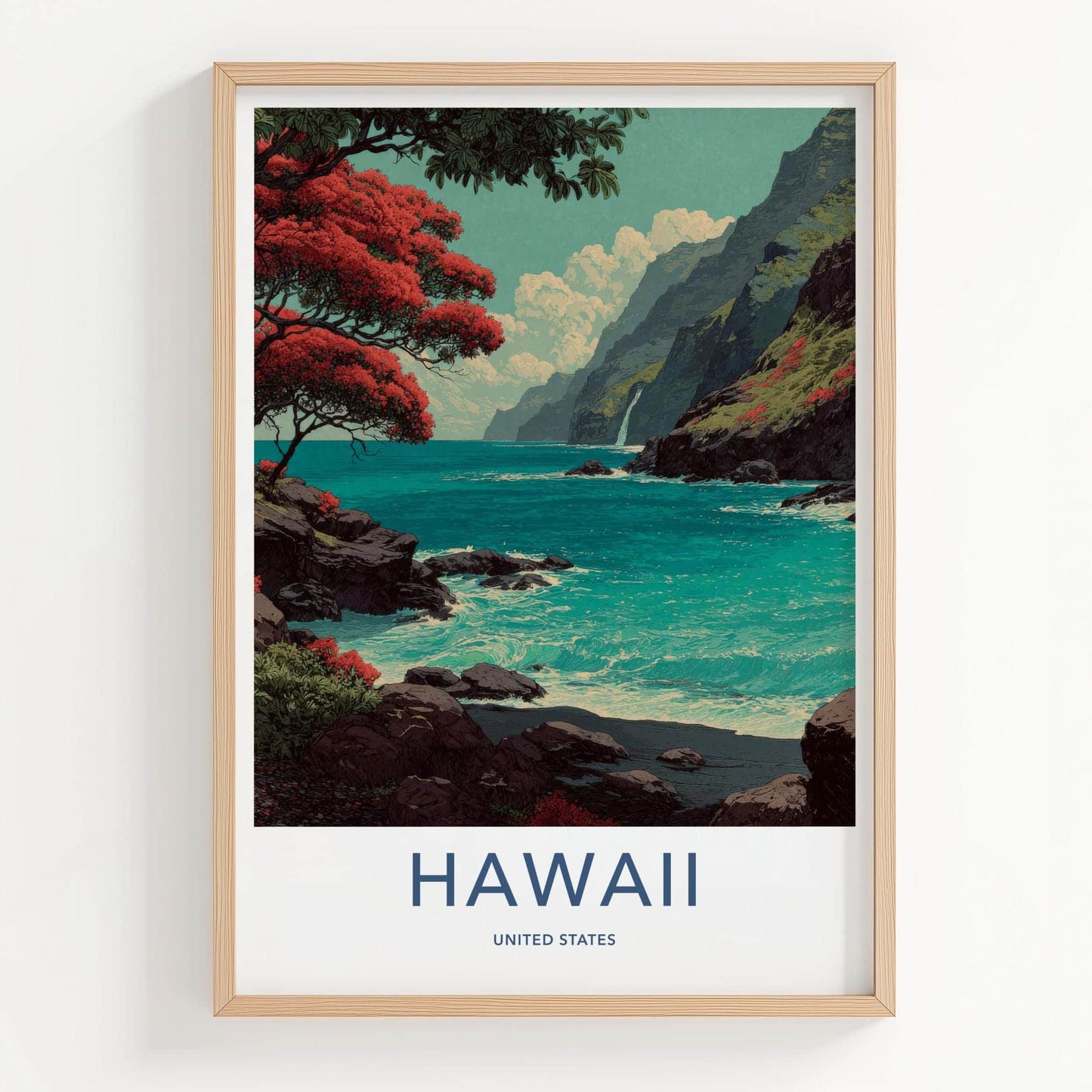 Hawaii Poster - Hawaii Travel Art - Vibrant Ocean Cliffs Home Decor