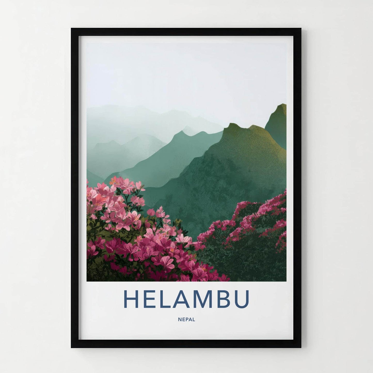 Helambu Poster - Nepal Travel Art - Misty Mountain Blooms Home Decor