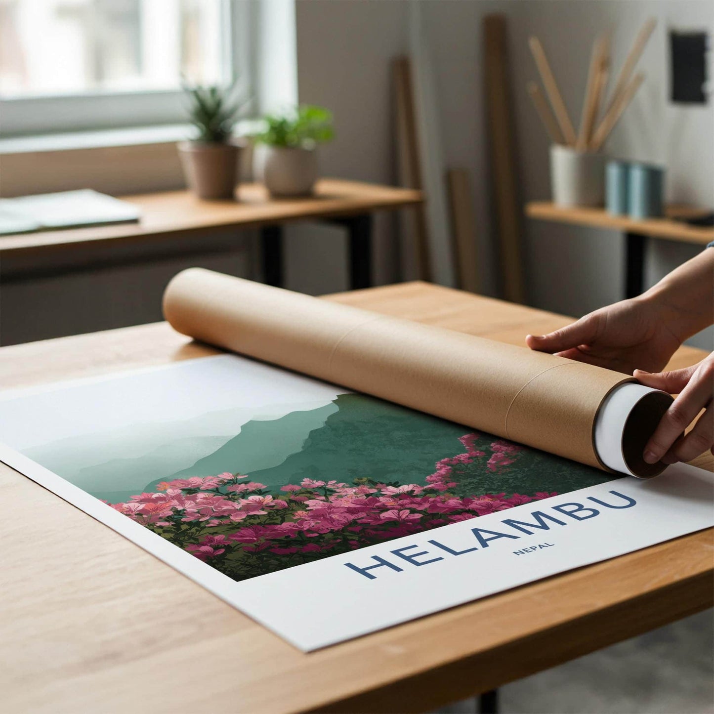 Helambu Poster - Nepal Travel Art - Misty Mountain Blooms Home Decor