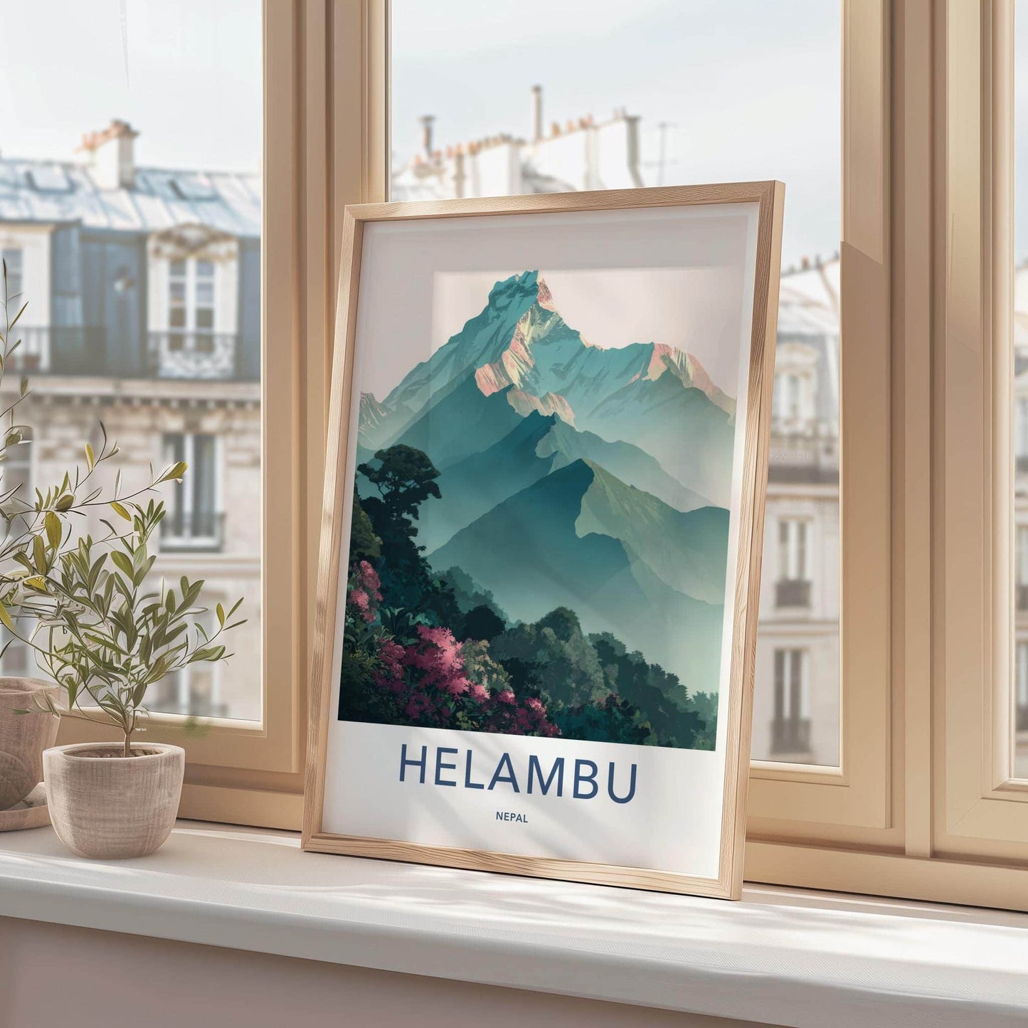 Helambu Poster - Nepal Travel Art - Misty Mountain Peaks Wall Decor