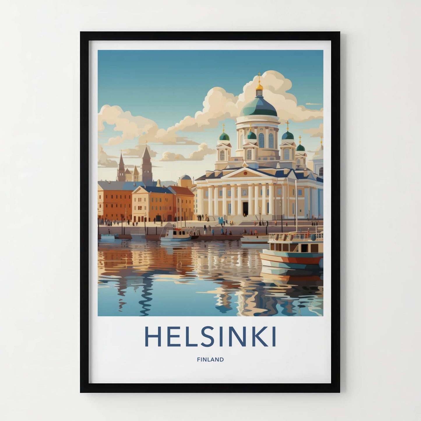 Helsinki Poster - Finland Travel Art - Waterfront Cathedral Scene Home Decor