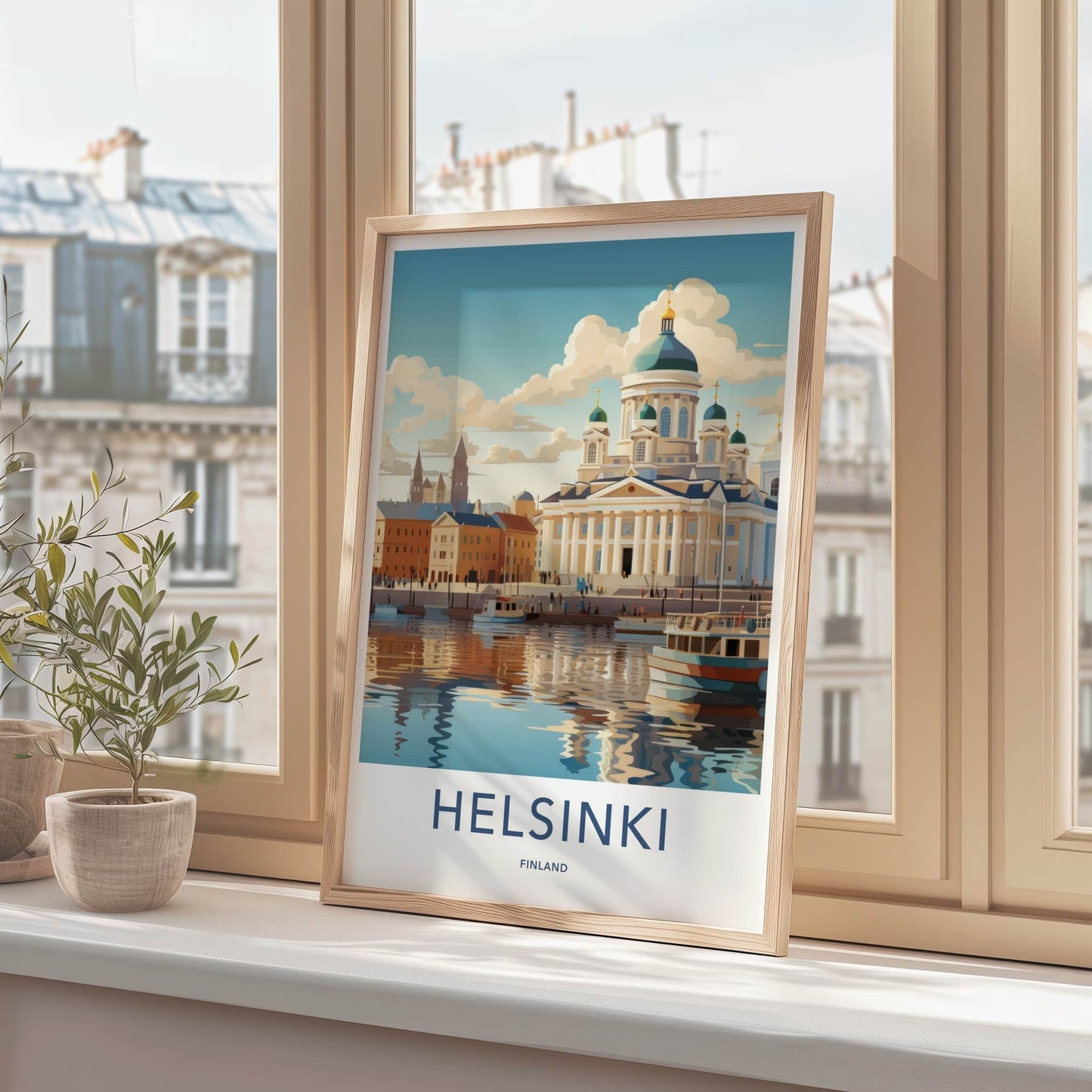 Helsinki Poster - Finland Travel Art - Waterfront Cathedral Scene Home Decor