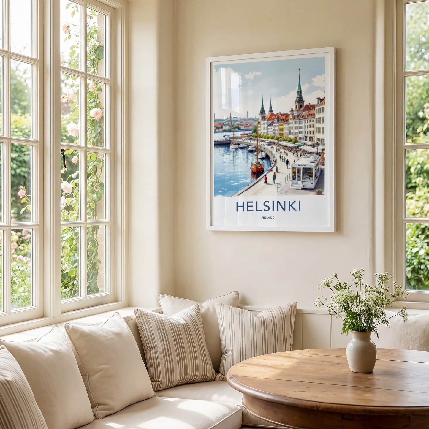 Helsinki Poster - Finland Travel Art - Waterfront Market Scene Home Decor