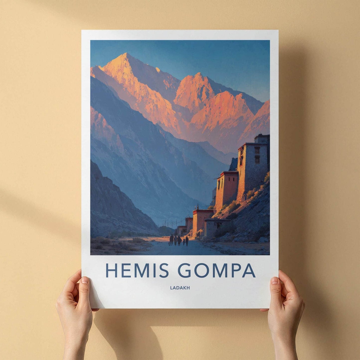 Hemis Gompa Poster - India Travel Art - Ladakh Sunset Peaks Home Decor