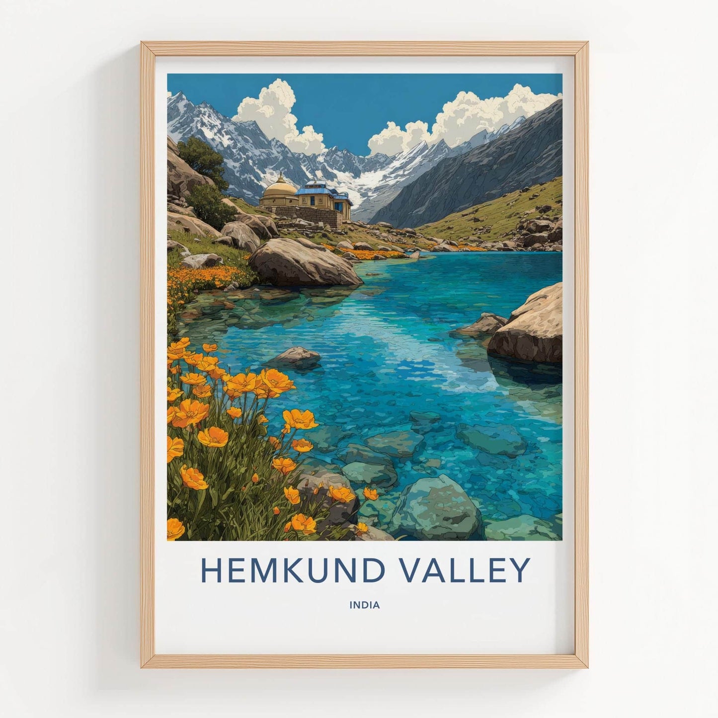 Hemkund Valley Poster - India Art Print - Uttarakhand Mountain Lake Shrine Home Art