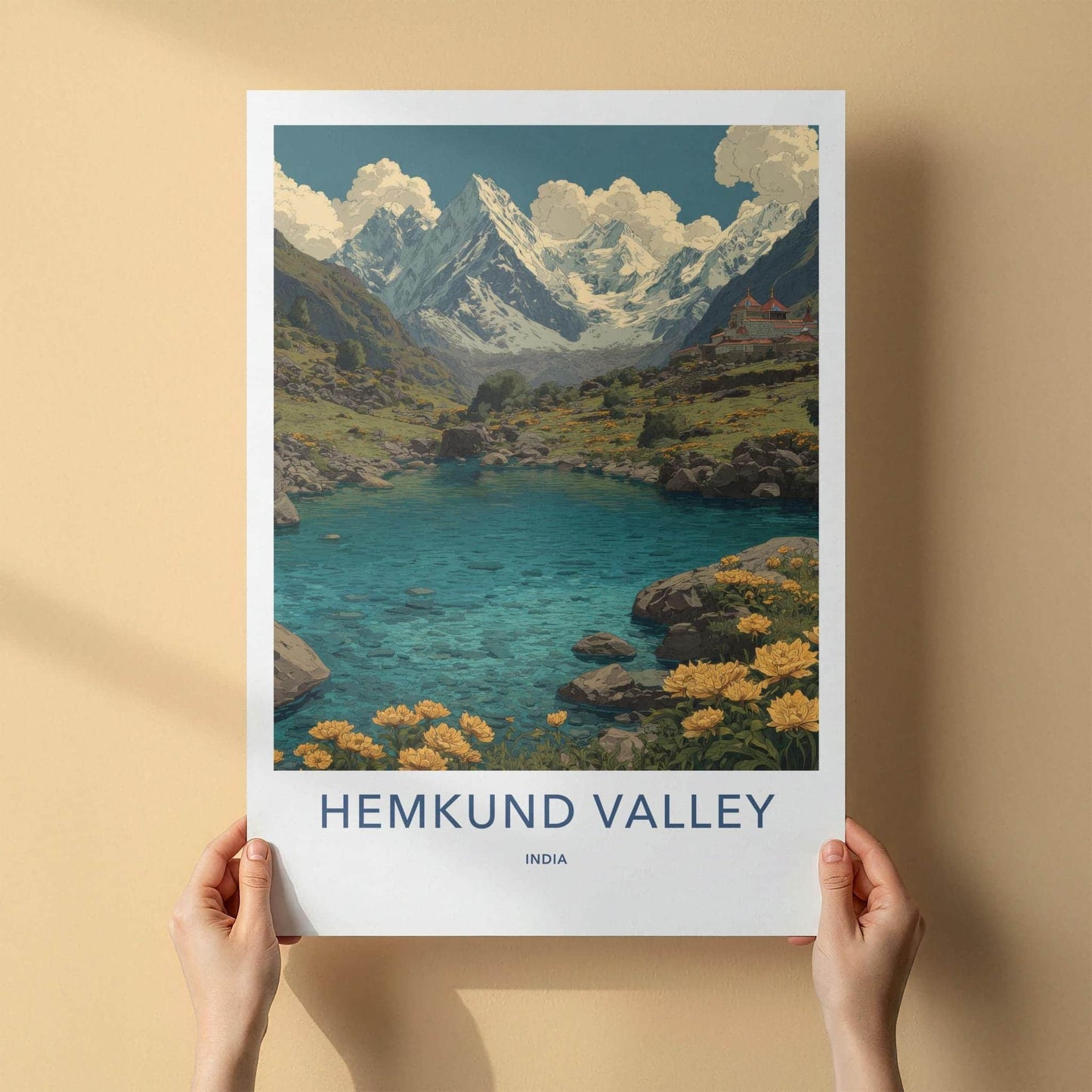 Hemkund Valley Poster - India Fine Art - Uttarakhand Azure Lake Peaks Home Art