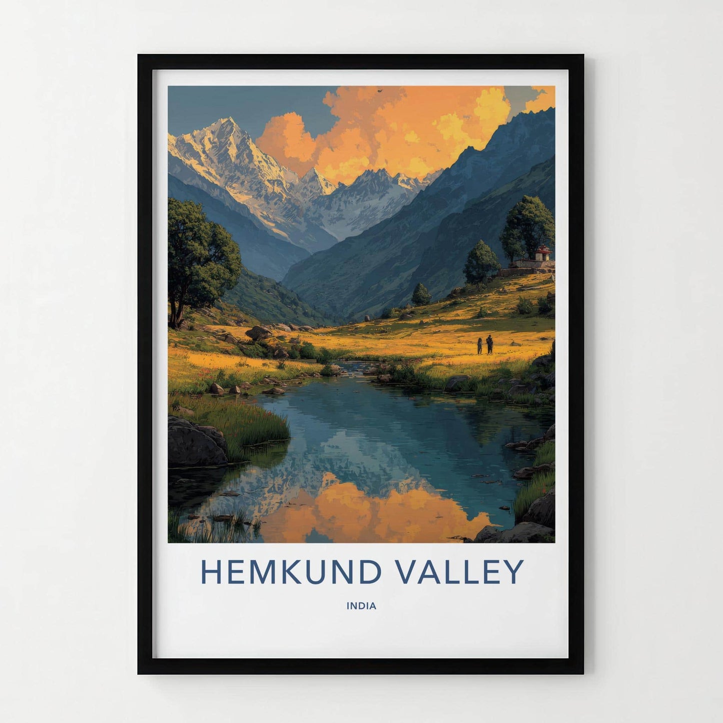 Hemkund Valley Poster - India Fine Art - Uttarakhand Mountain Lake Orange Gift