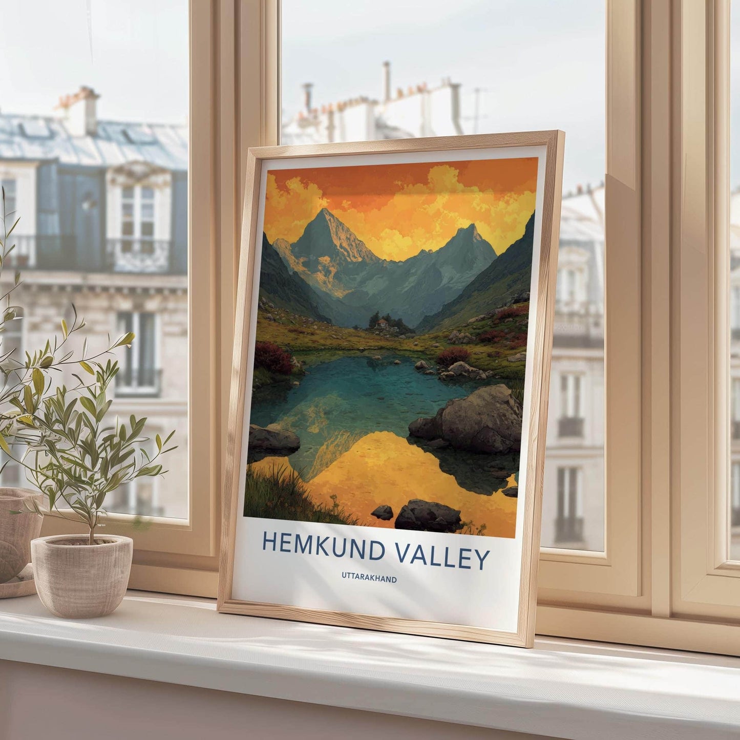 Hemkund Valley Poster - India Fine Art - Uttarakhand Orange Lake Scene Gift