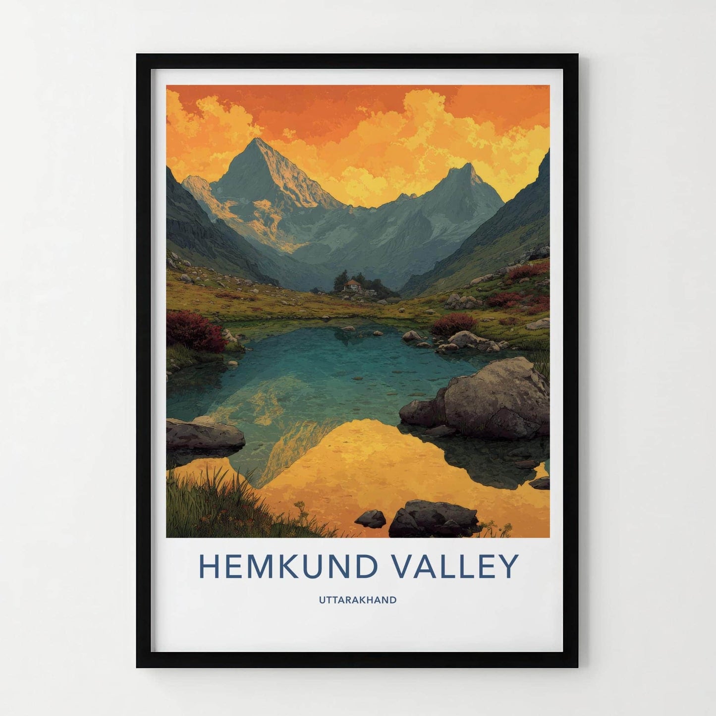 Hemkund Valley Poster - India Fine Art - Uttarakhand Orange Lake Scene Gift