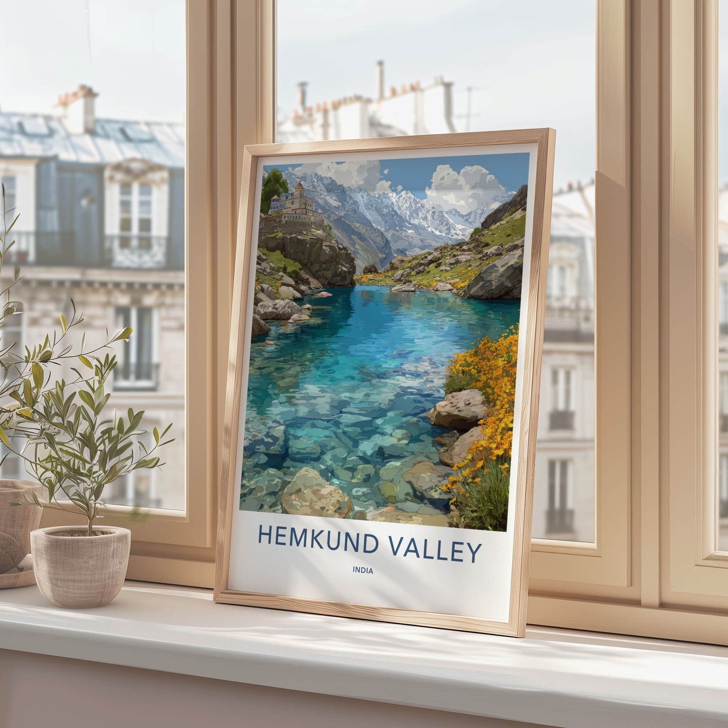Hemkund Valley Poster - India Travel Art - Clear Lake Water Home Art