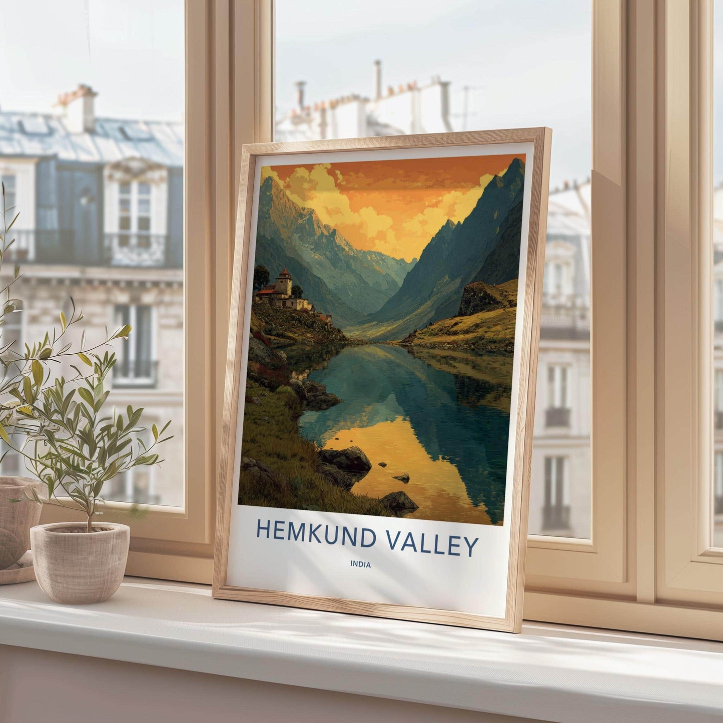 Hemkund Valley Poster - India Travel Art - Uttarakhand Lake Village Home Decor