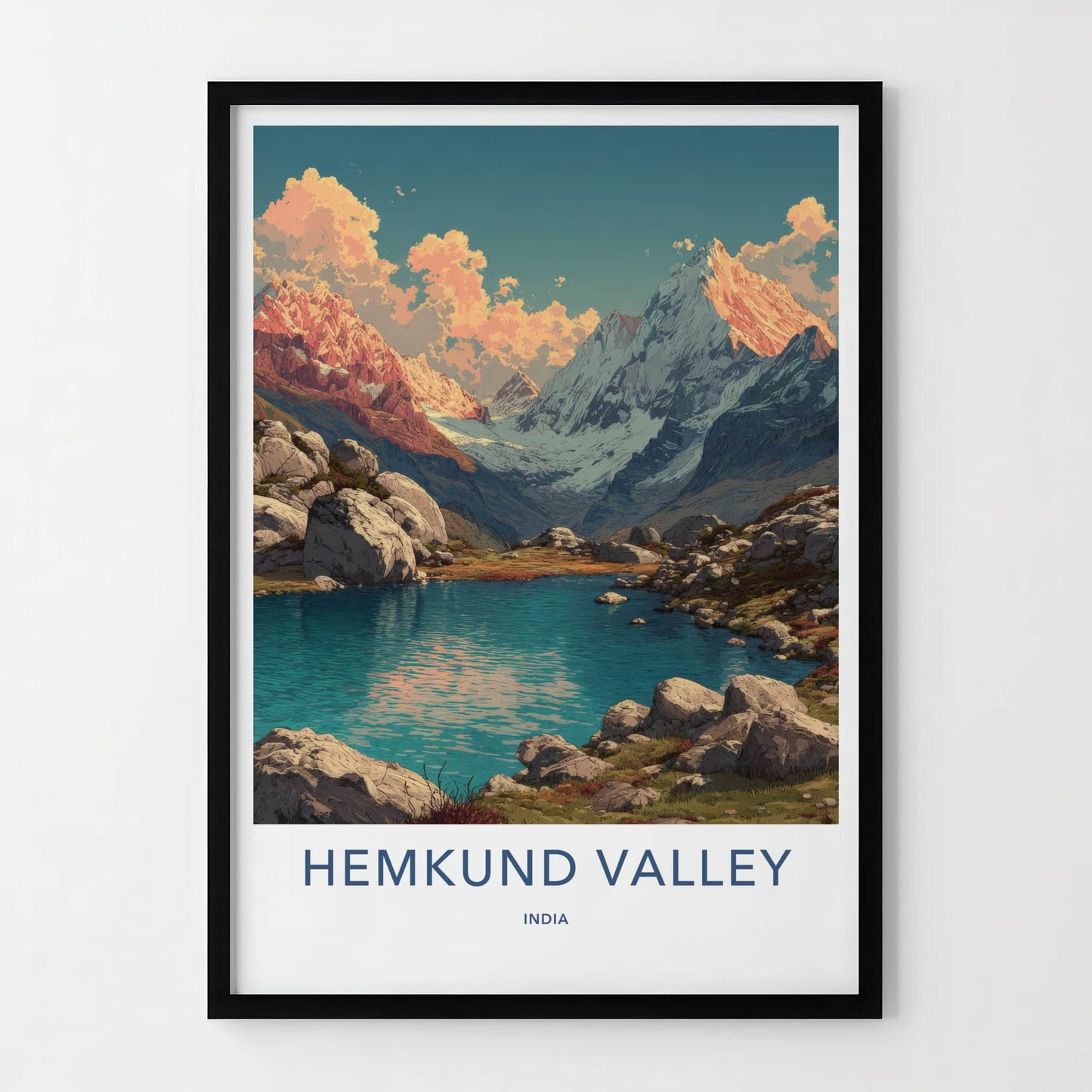 Hemkund Valley Poster - India Wall Art - Uttarakhand Mountain Lake Home Decor