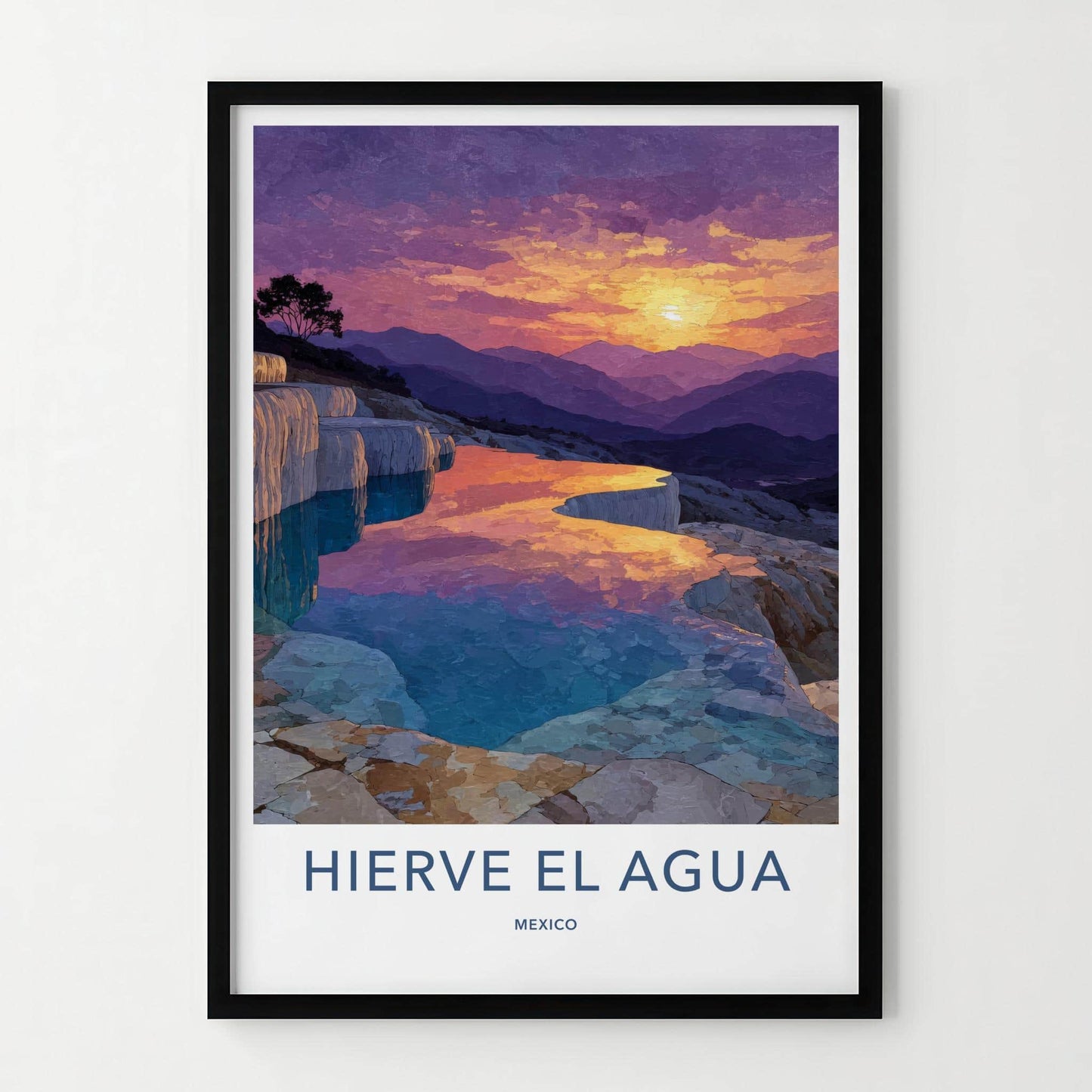 Hierve el Agua Poster - Mexico Travel Art - Petrified Terraces Sunset Wall Decor