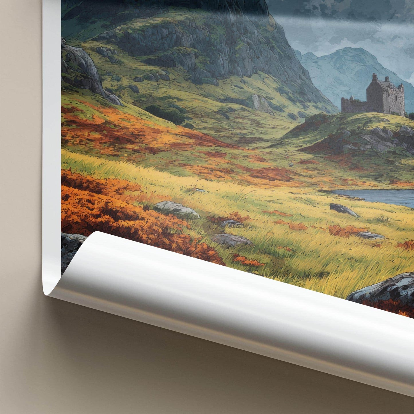 Highlands Poster - Scotland Travel Print - Lochside Castle Ruin Home Decor