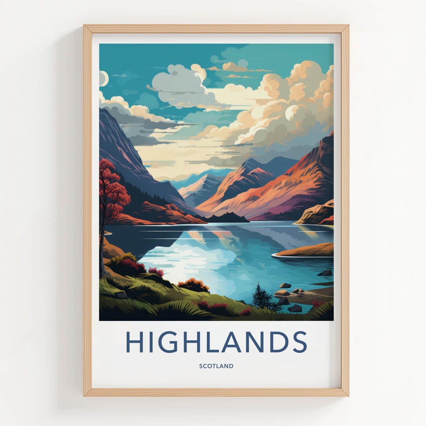 Highlands Poster - Scotland Wall Art - Vibrant Mountain Lake Home Decor