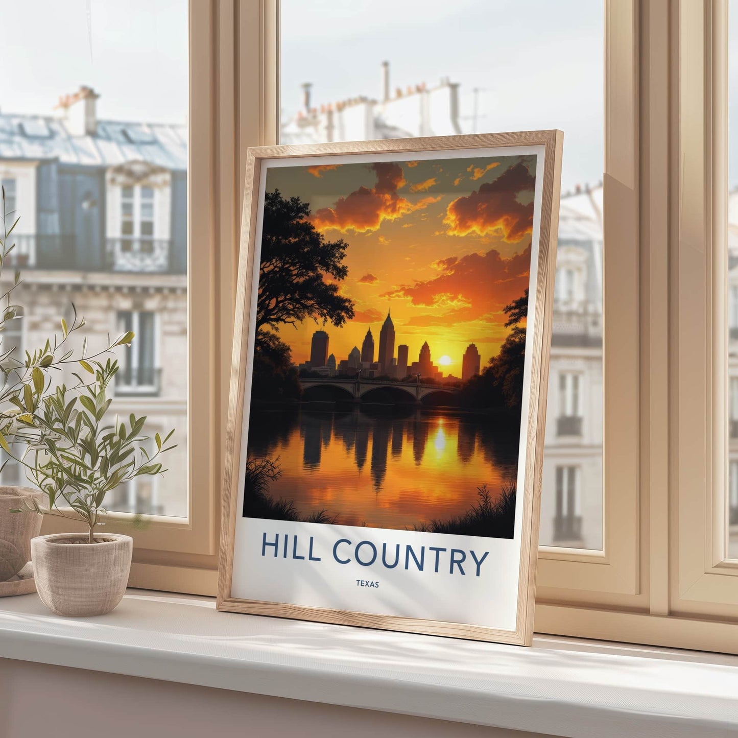 Hill Country Poster - Texas Travel Art - Golden Hour Skyline Wall Decor