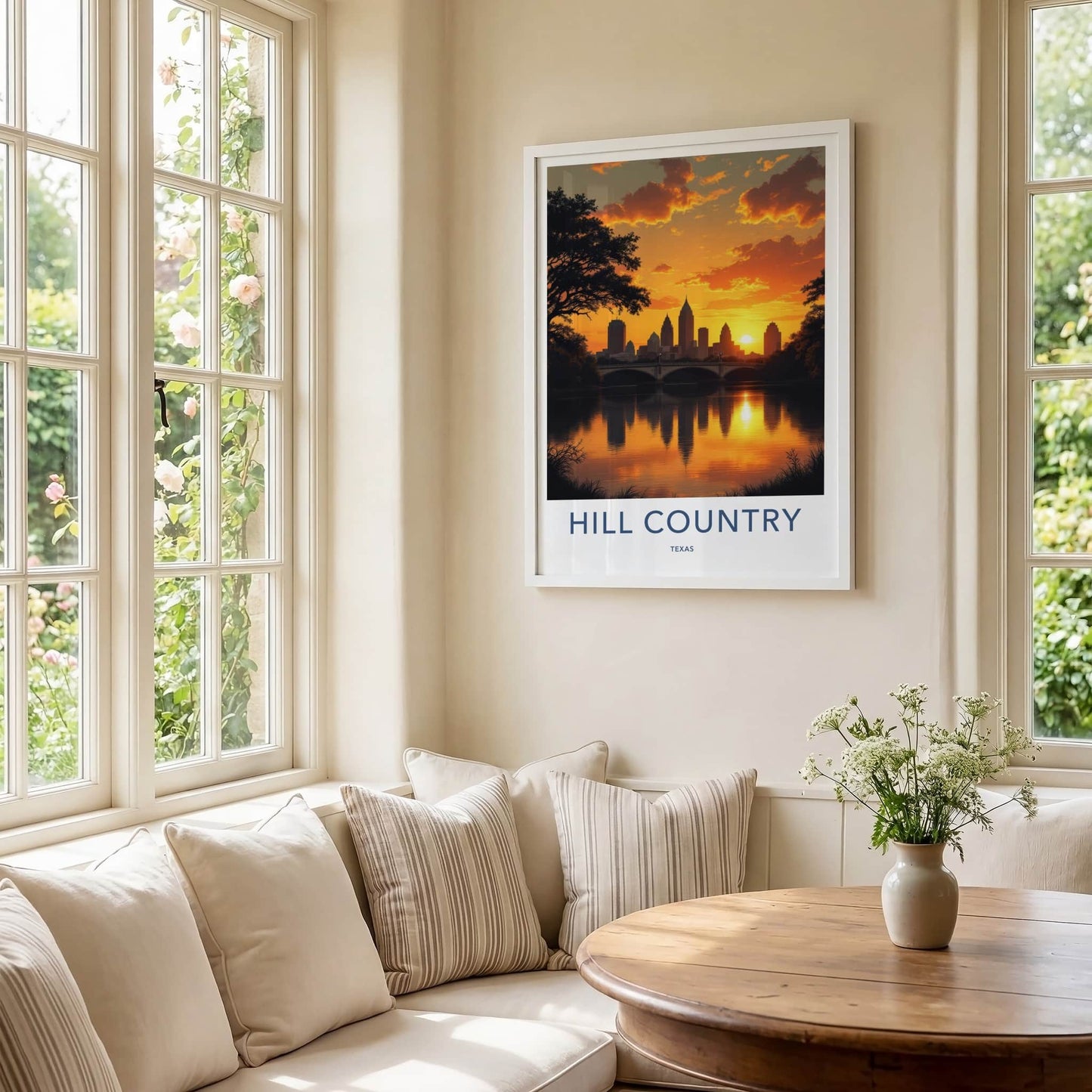 Hill Country Poster - Texas Travel Art - Golden Hour Skyline Wall Decor