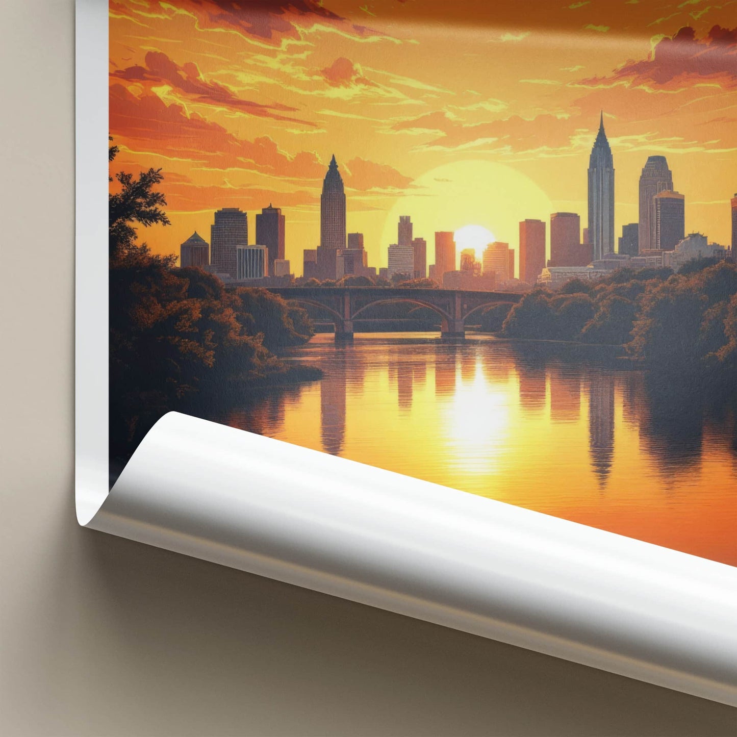 Hill Country Poster - Texas Wall Art - City River Sunset Home Decor