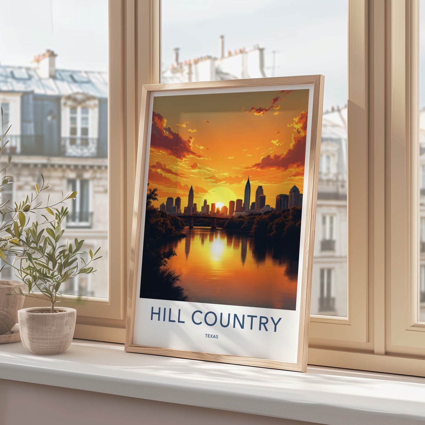 Hill Country Poster - Texas Wall Art - City River Sunset Home Decor