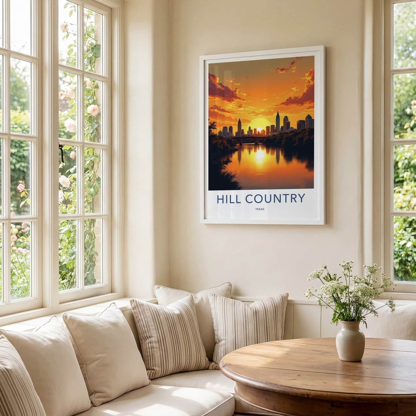 Hill Country Poster - Texas Wall Art - City River Sunset Home Decor